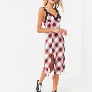 Black/White/Red plaid midi dress